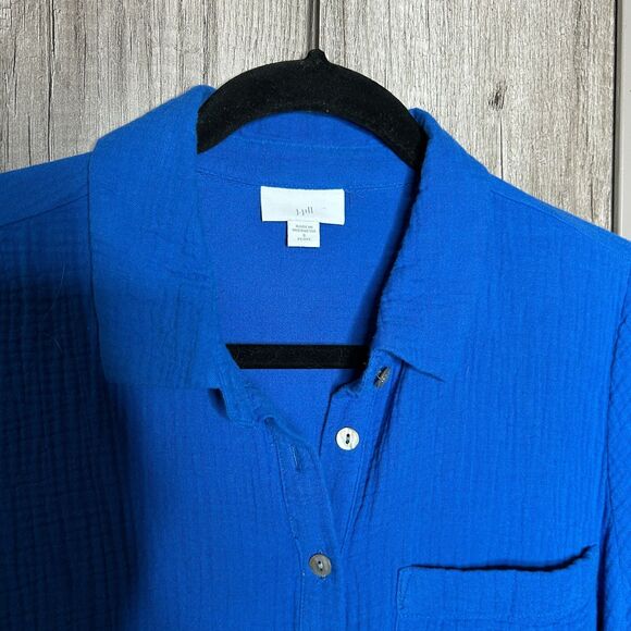 J. Jill Dress Womens Small Petite Midi Kaftan Gauze Roll Up Sleeves Pockets Blue - Picture 6 of 9